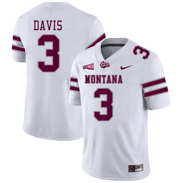 Brooks Davis Montana Jersey,University Of Montana Grizzlies #3 Brooks Davis Jersey Stitched-White